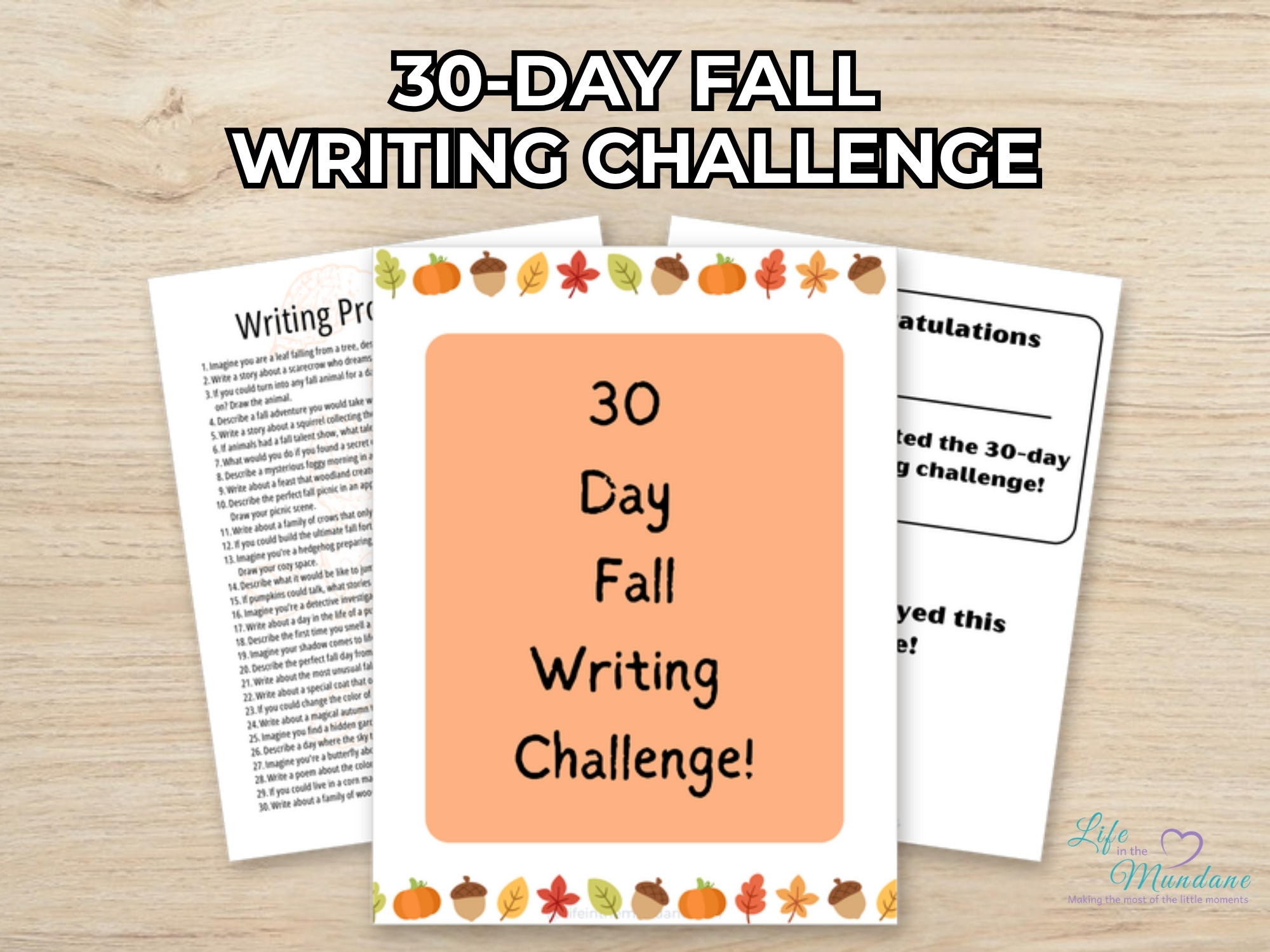 30-Day Fall Writing Challenge printable from Life in the Mundane