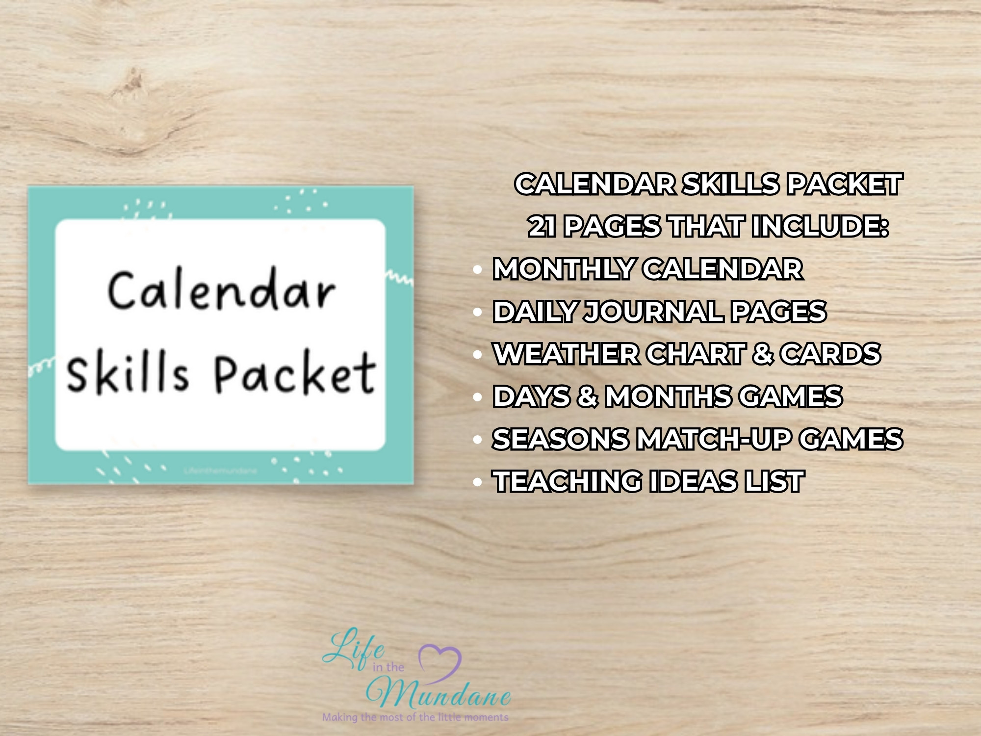 Calendar Skills Packet printable - what's included