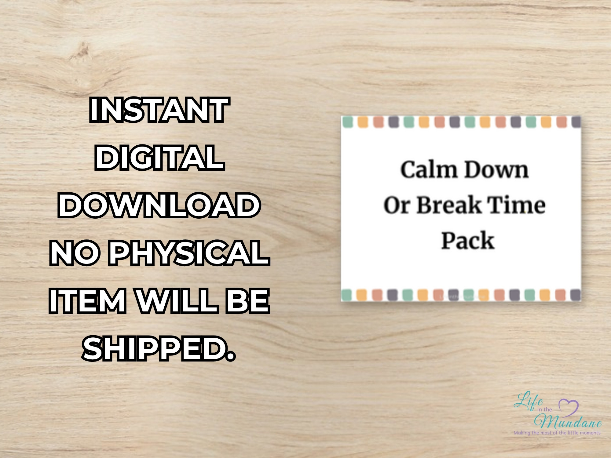 Calm Down & Break Time printable - instant digital download