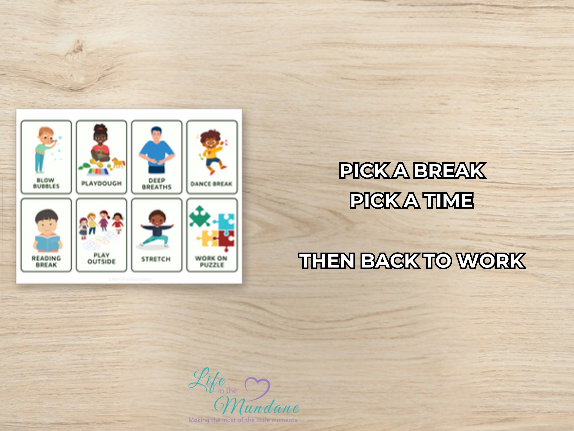Calm Down & Break Time printable - sample page