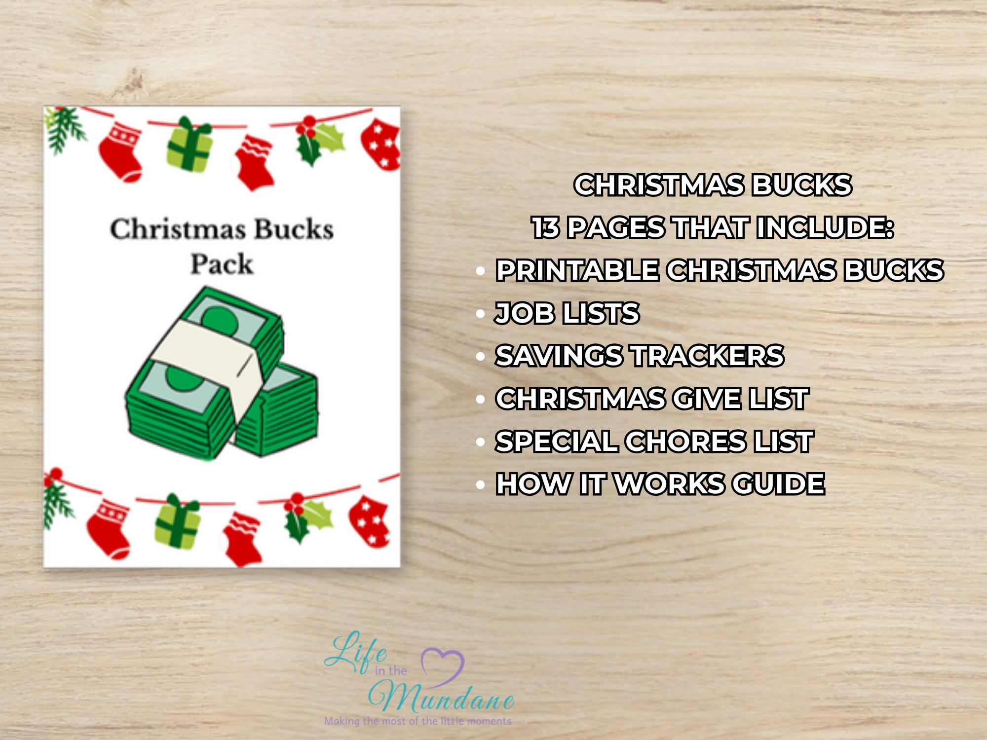 Christmas Bucks printable - what's included