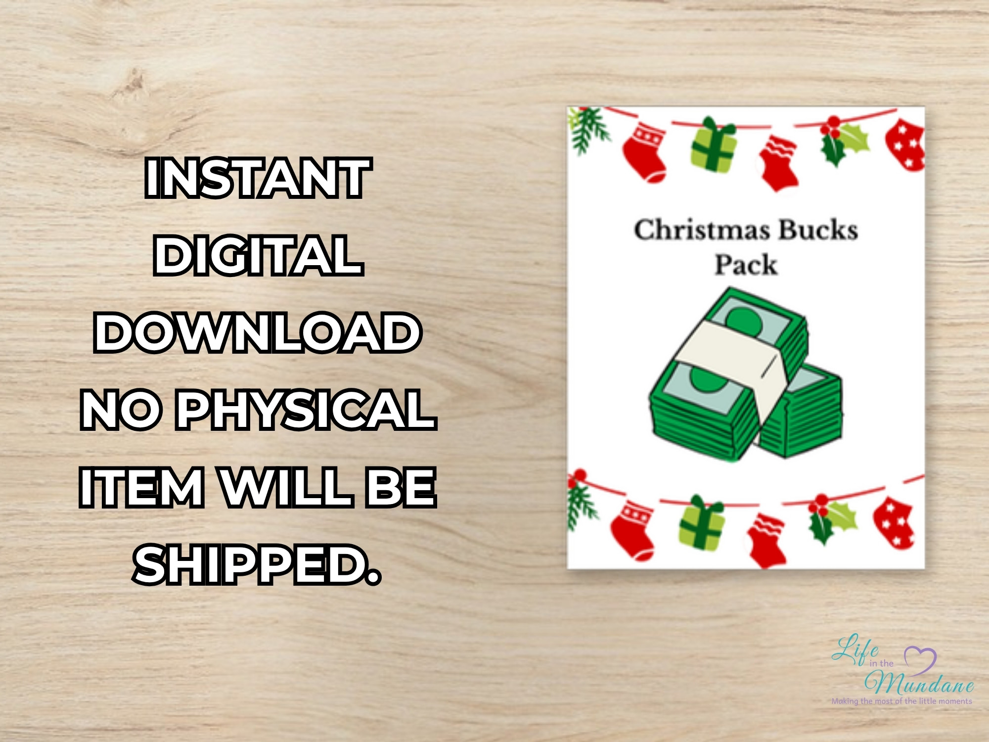 Christmas Bucks printable - instant digital download