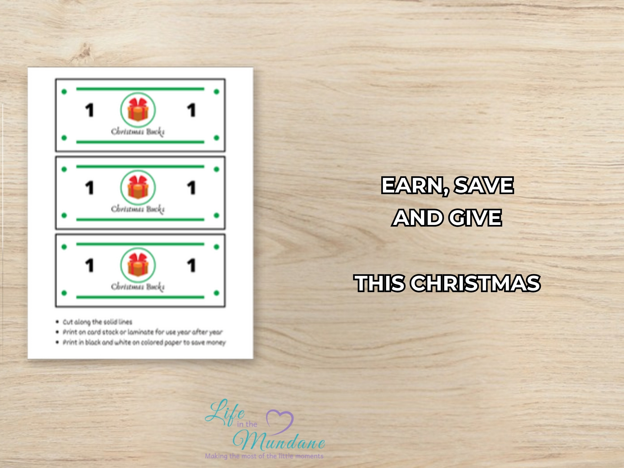Christmas Bucks printable - sample page