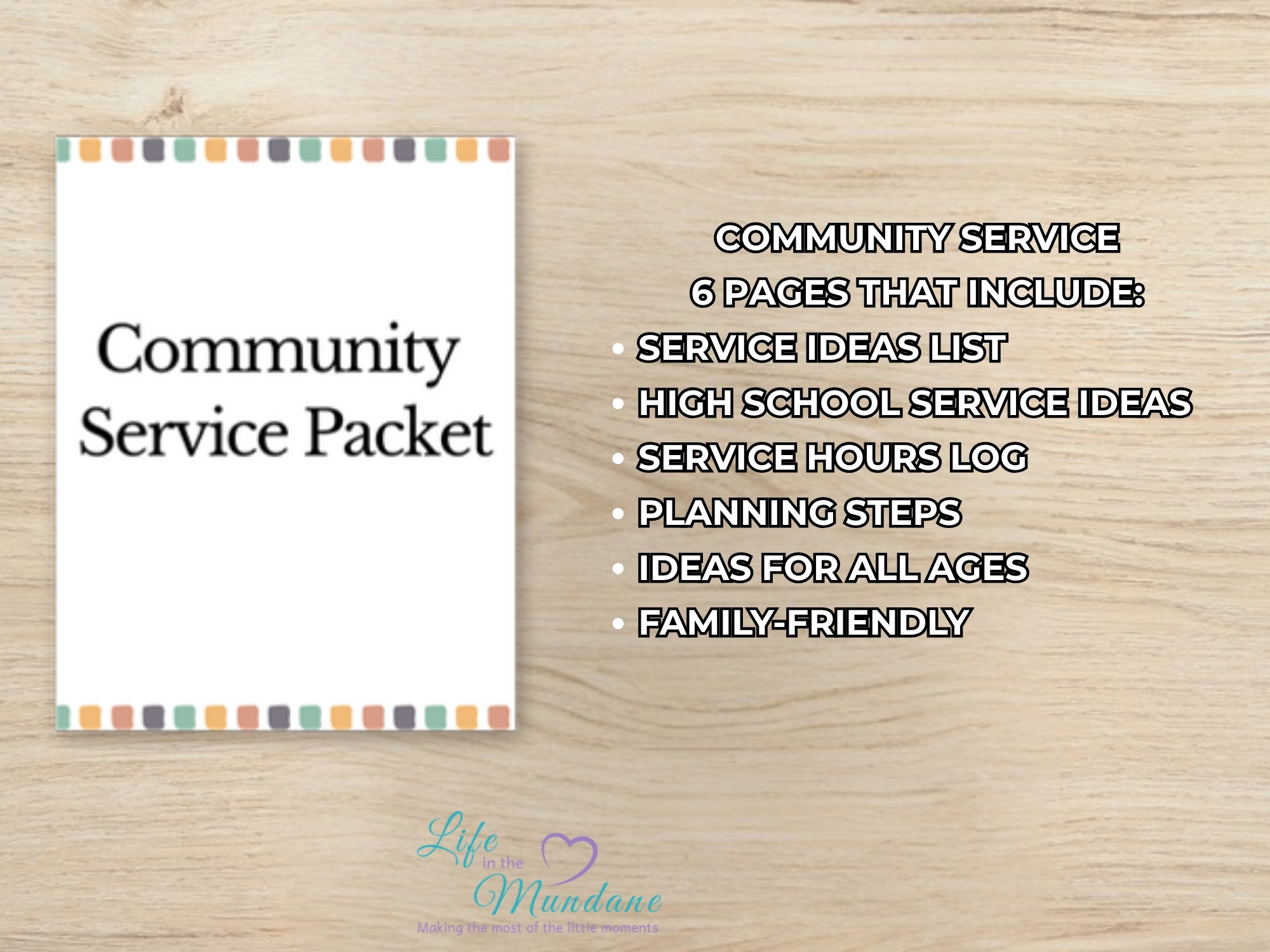 Community Service printable - what's included