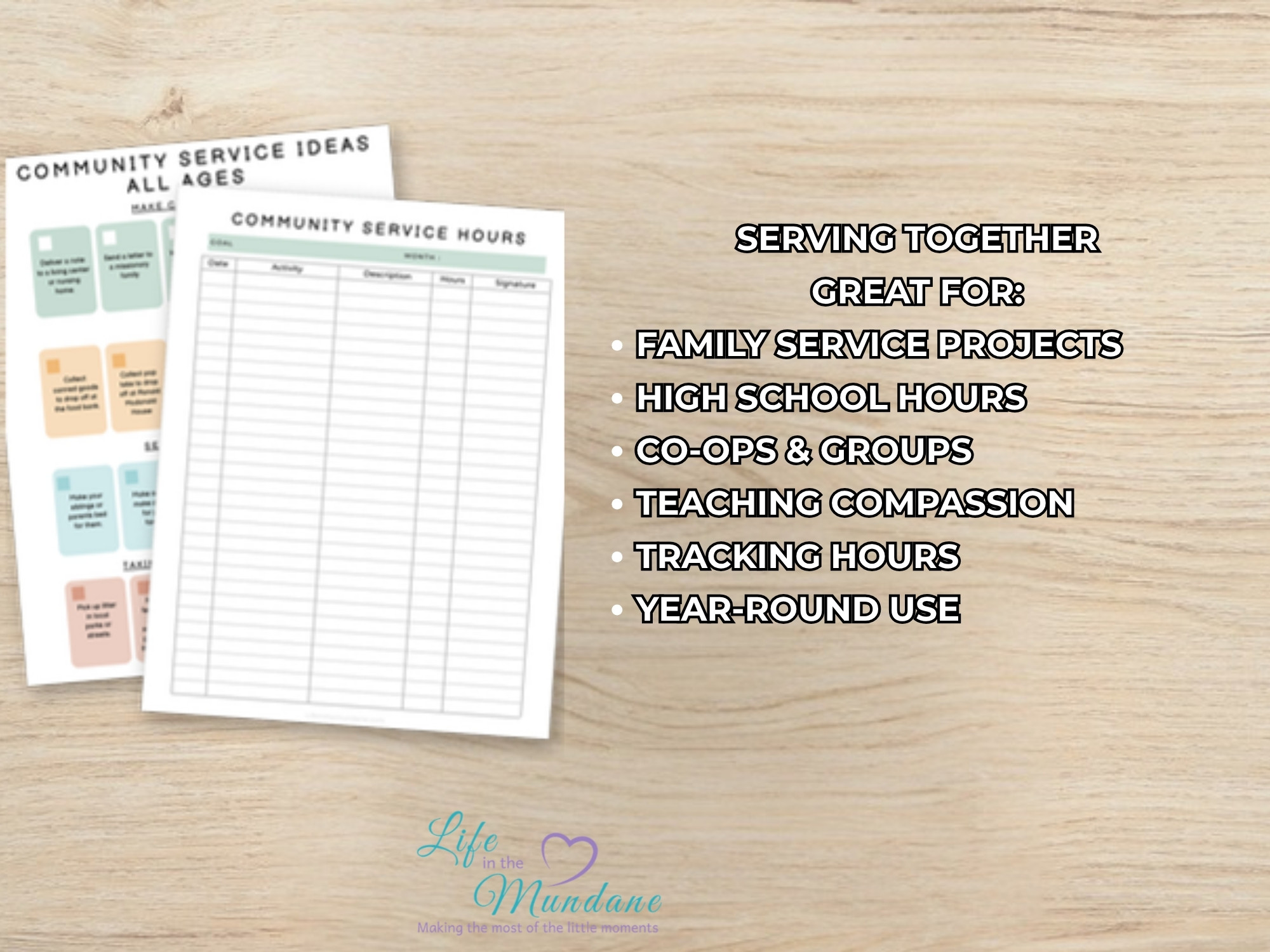 Community Service printable - great for