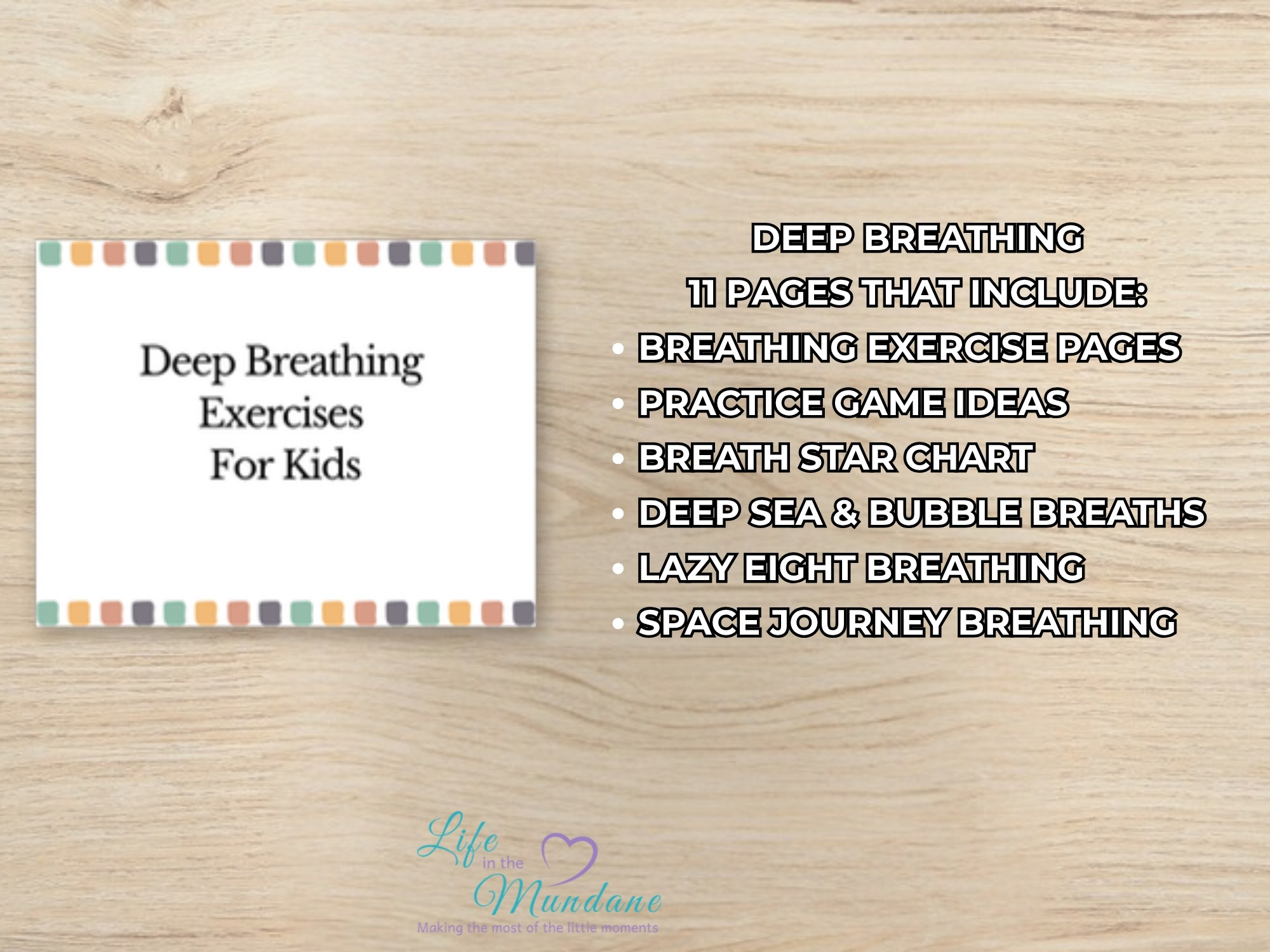 Deep Breathing printable - what's included