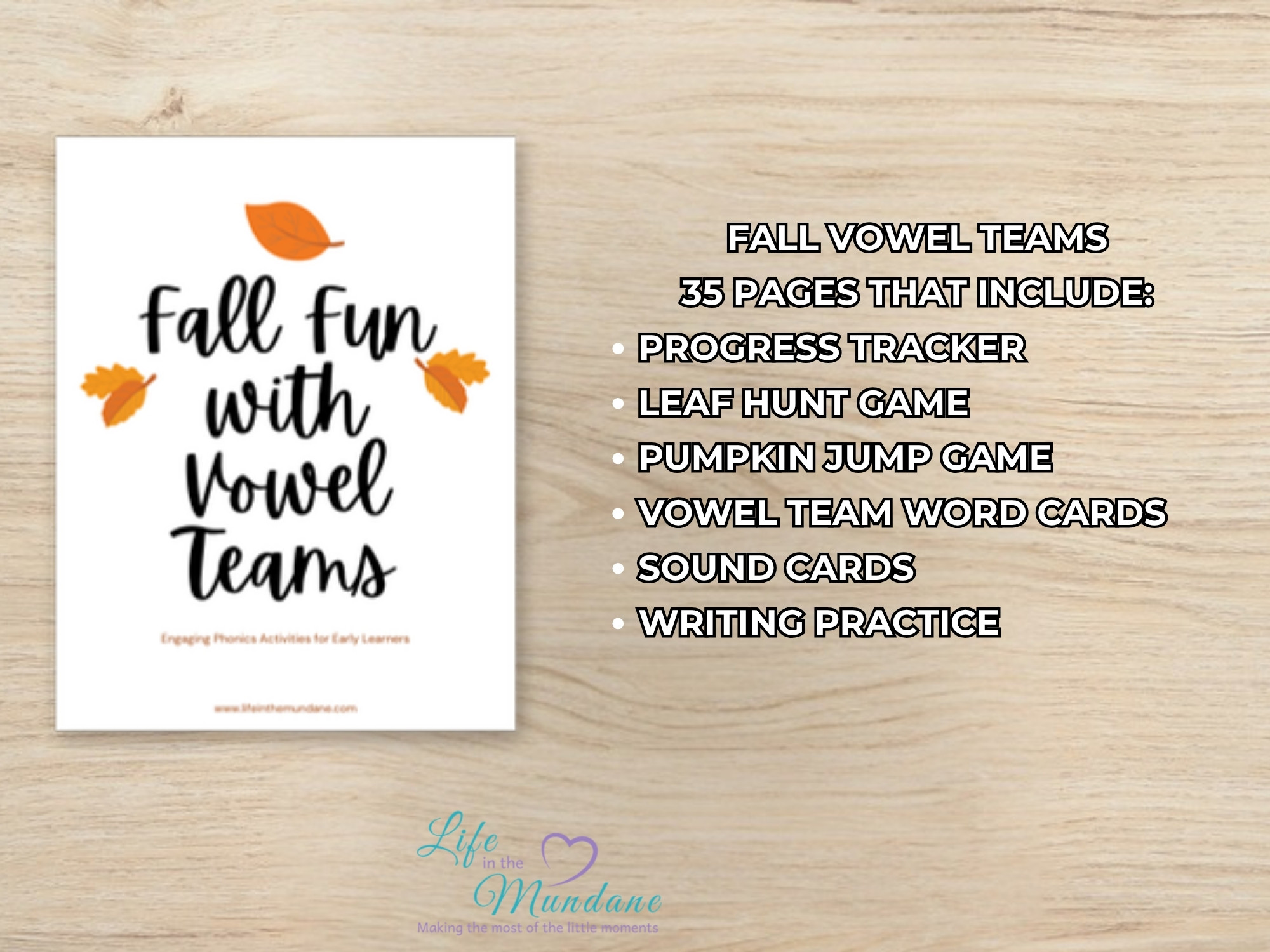 Fall Vowel Teams printable - what's included
