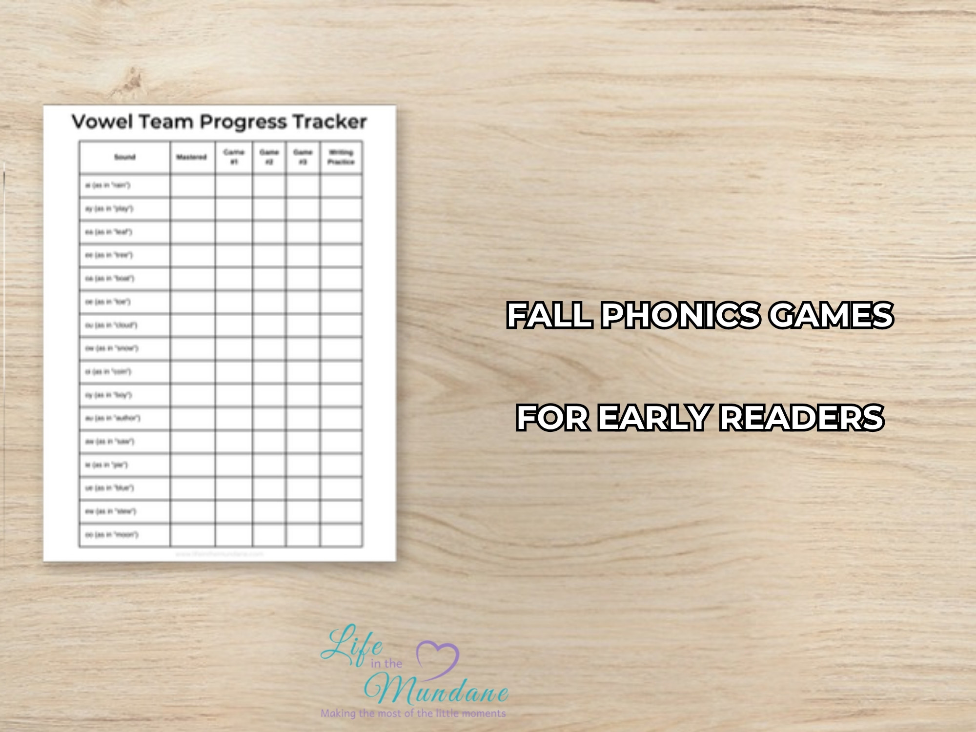 Fall Vowel Teams printable - sample page