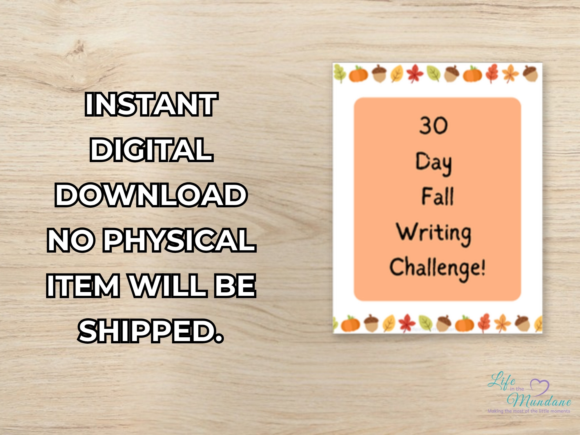 Fall Writing Challenge printable - instant digital download