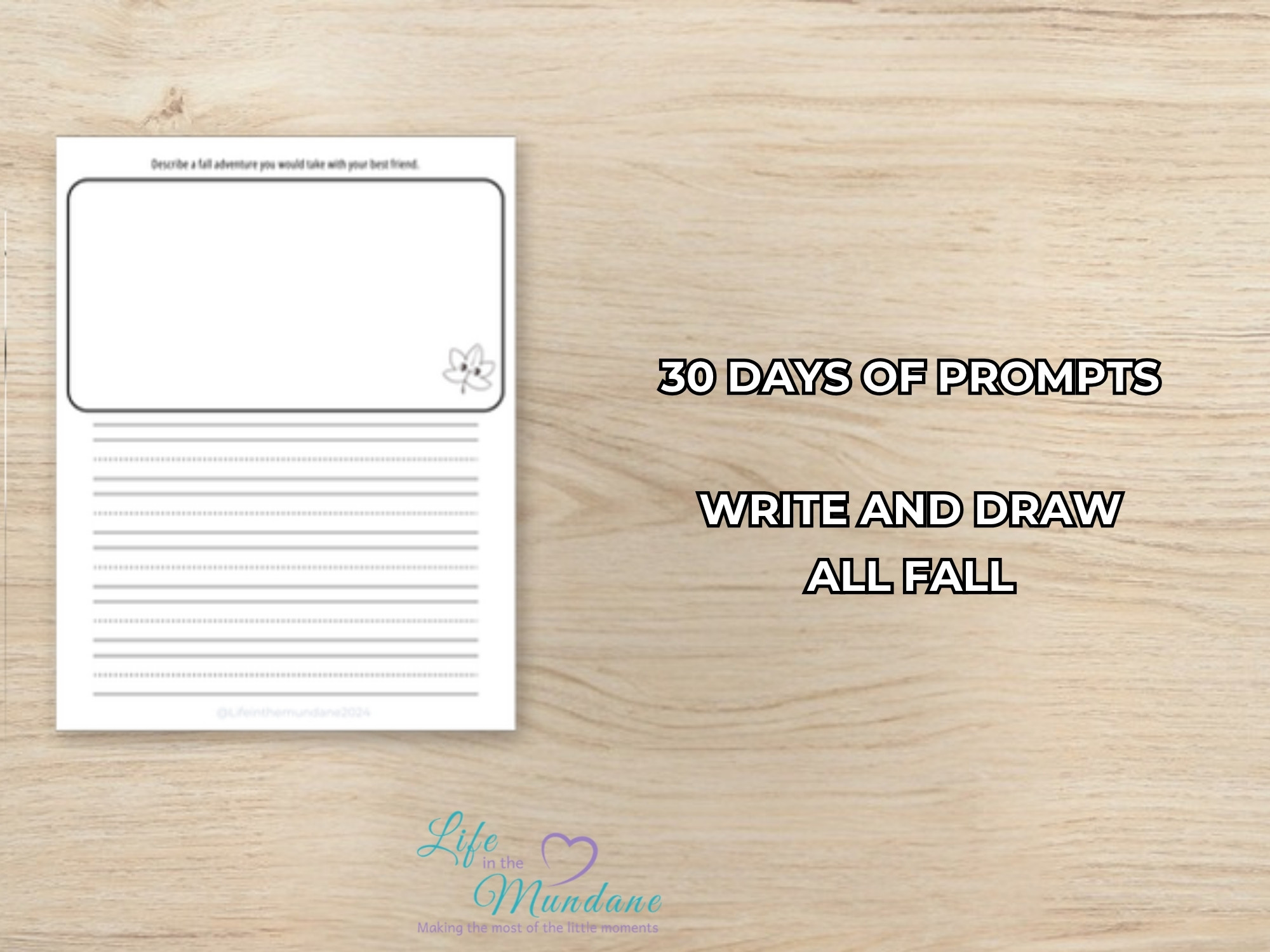 Fall Writing Challenge printable - sample page