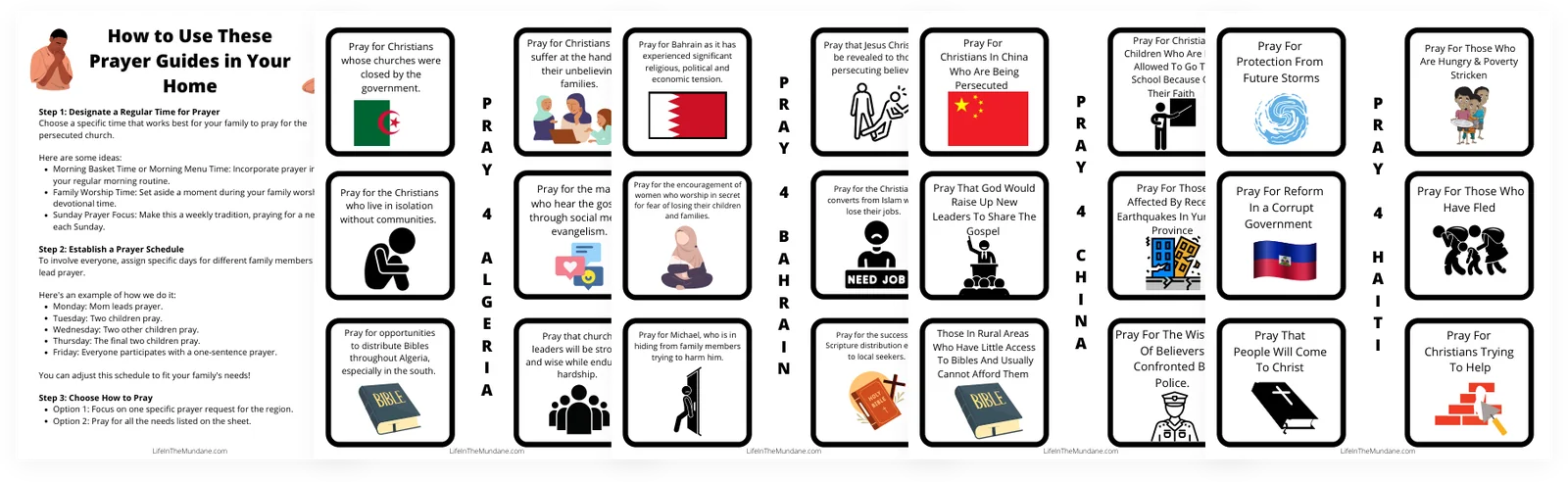 Sample pages: how to use the guides and prayer sheets for Algeria, Bahrain, China and Haiti