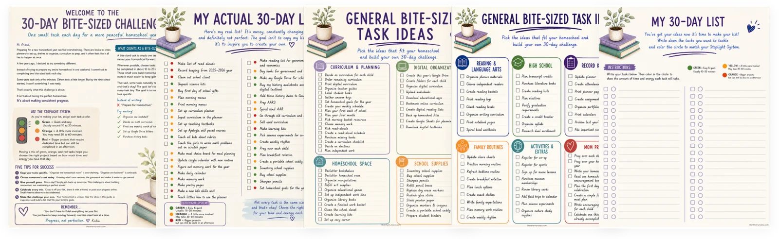 Inside the challenge: the welcome page, Katie’s real 30-day list, task ideas and a blank list