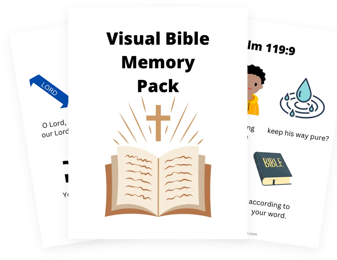 Pages from the Visual Bible Memory Pack, with illustrated verses