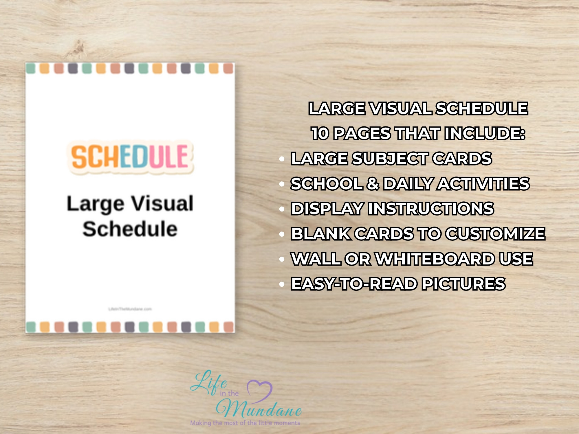 Large Visual Schedule printable - what's included
