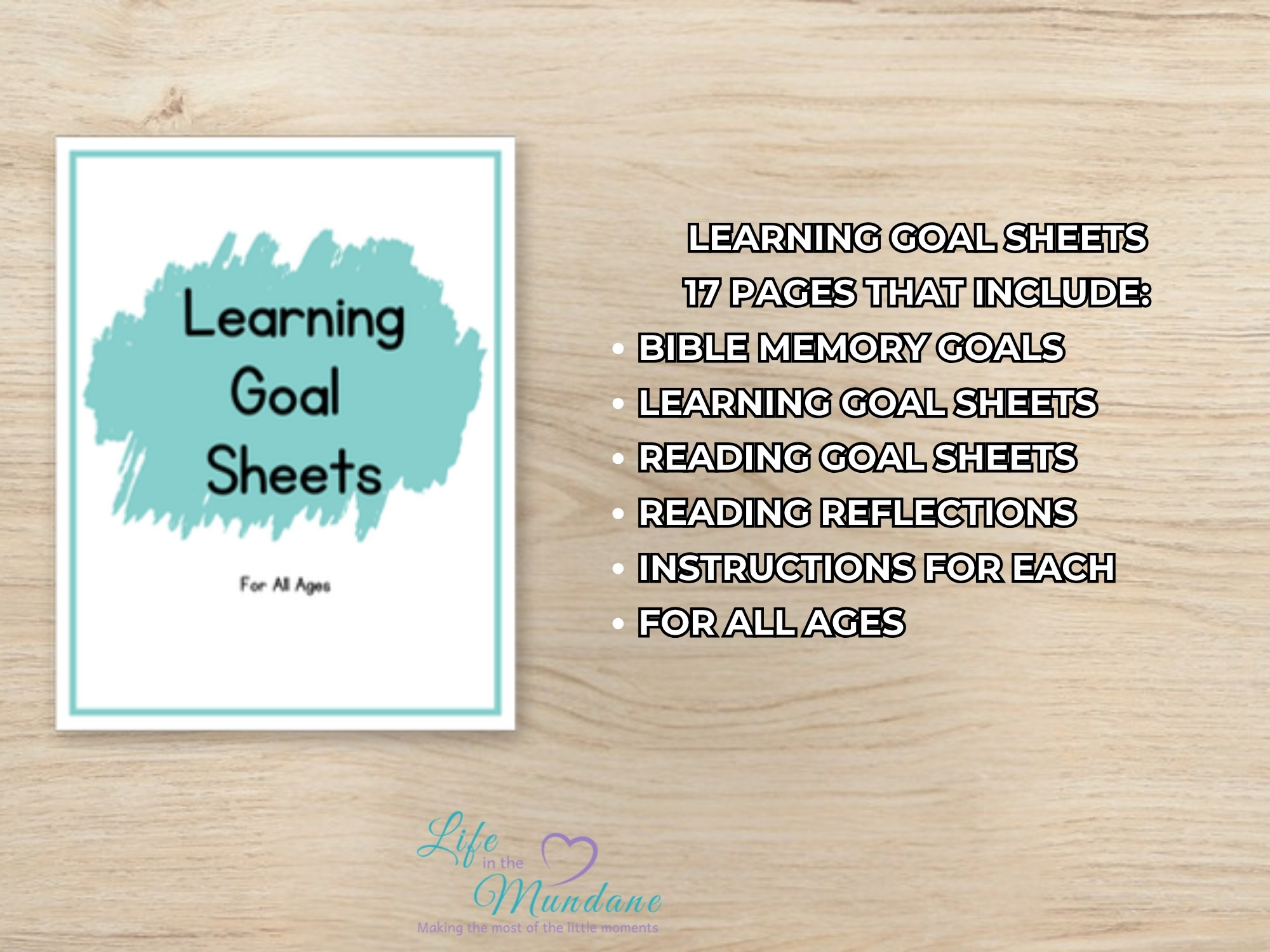 Learning Goal Sheets printable - what's included