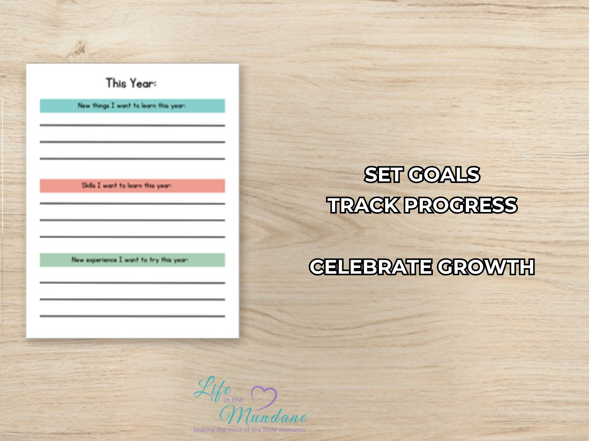 Learning Goal Sheets printable - sample page