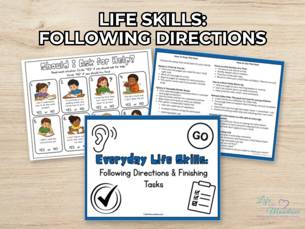 Life Skills: Following Directions printable from Life in the Mundane