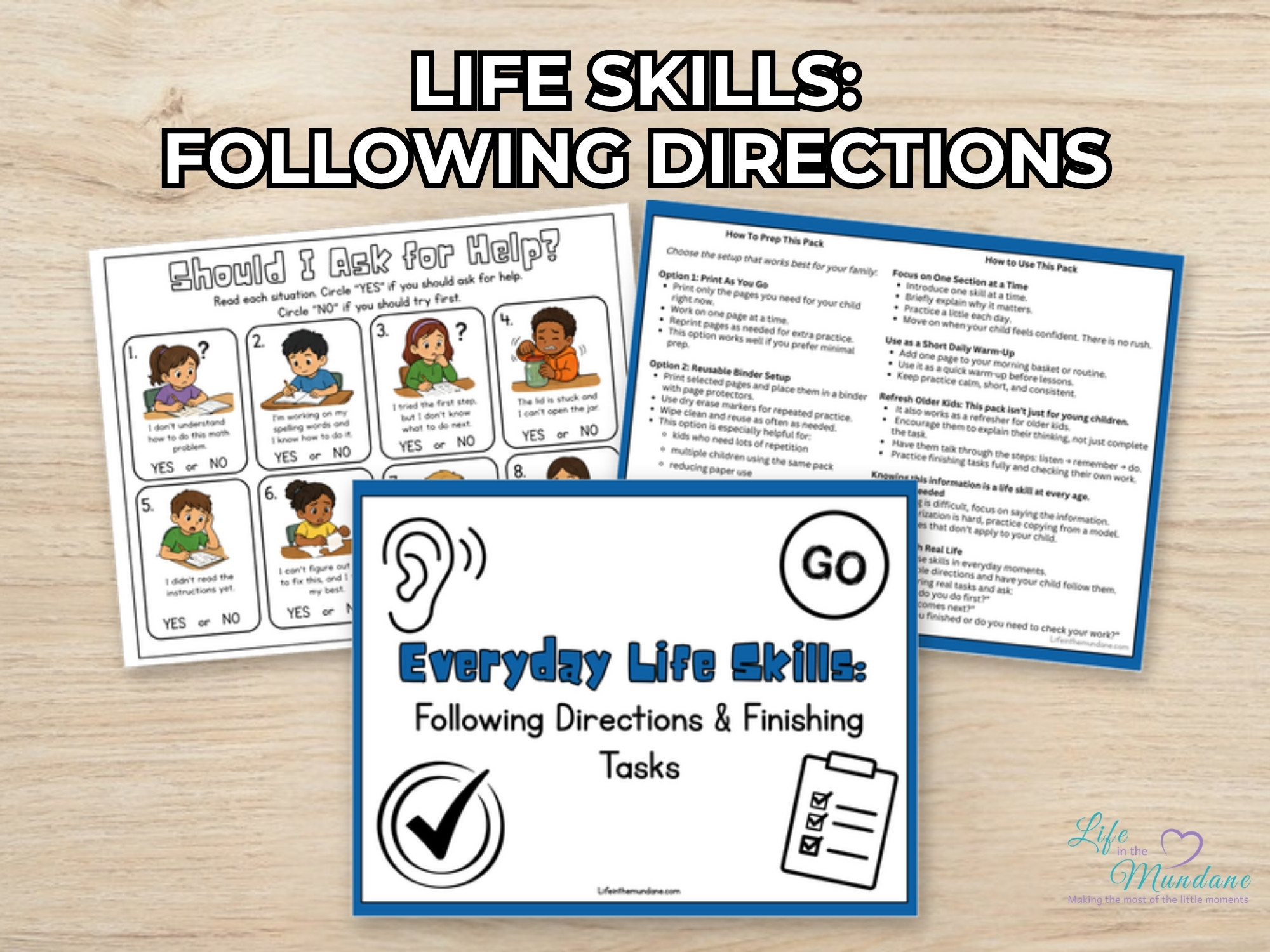 Life Skills: Following Directions printable from Life in the Mundane