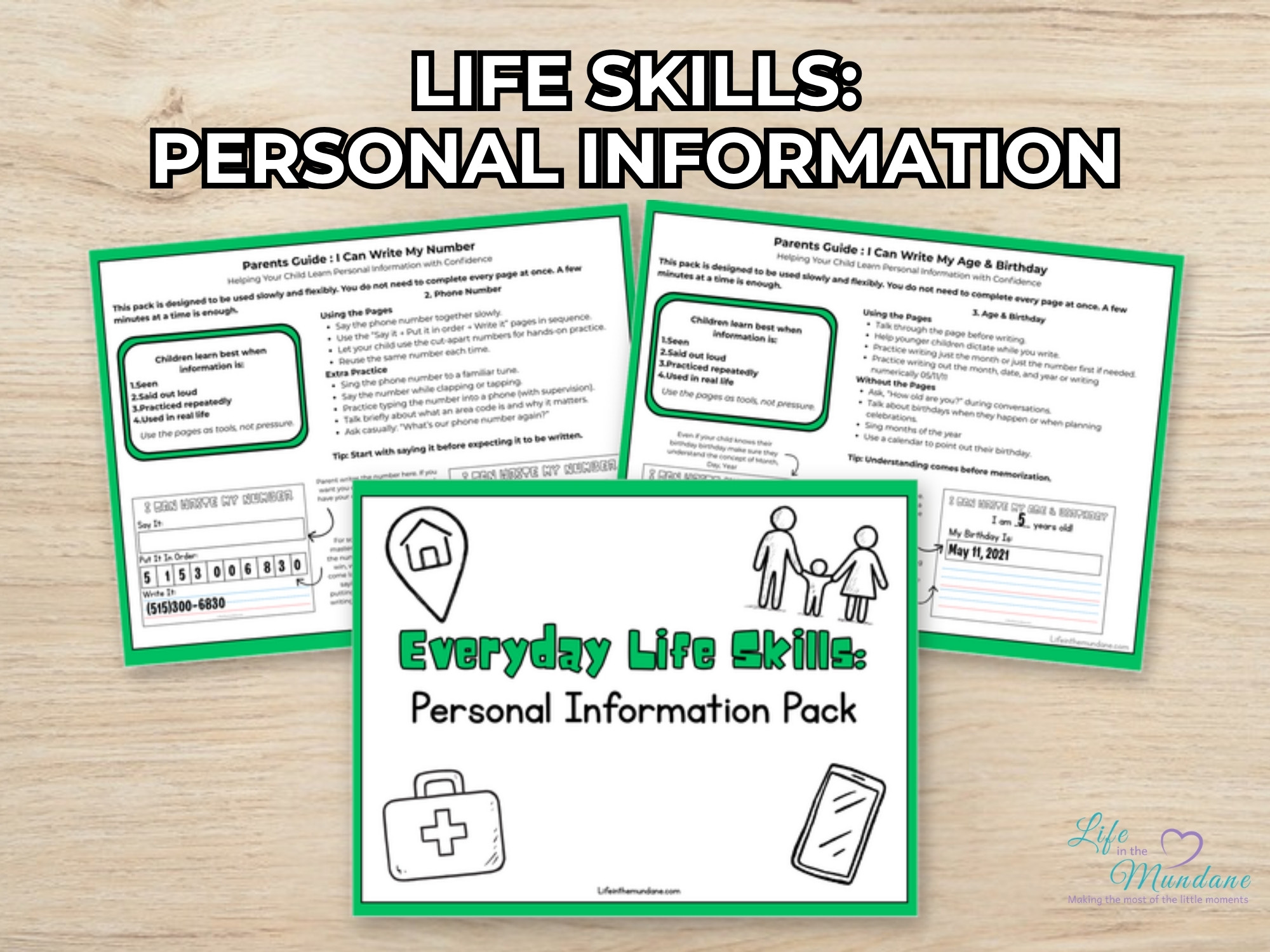 Life Skills: Personal Information printable from Life in the Mundane