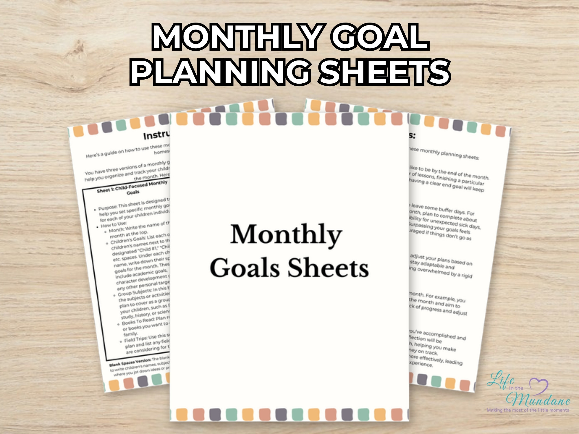 Monthly Goal Planning Sheets printable from Life in the Mundane