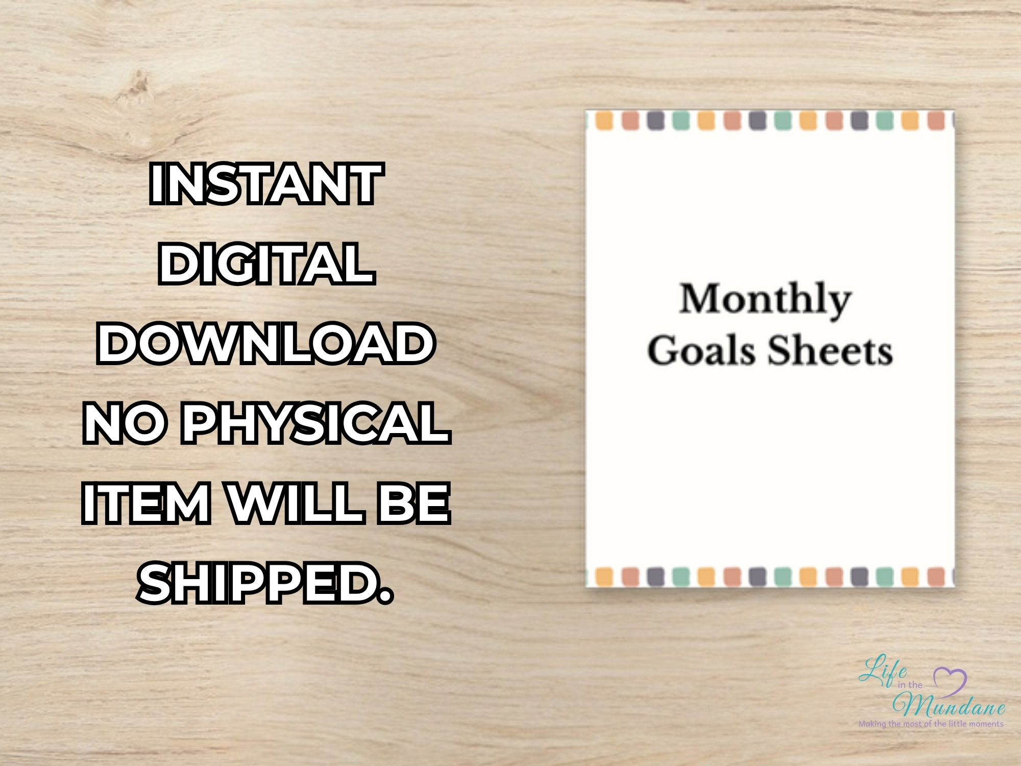 Monthly Goal Sheets printable - instant digital download