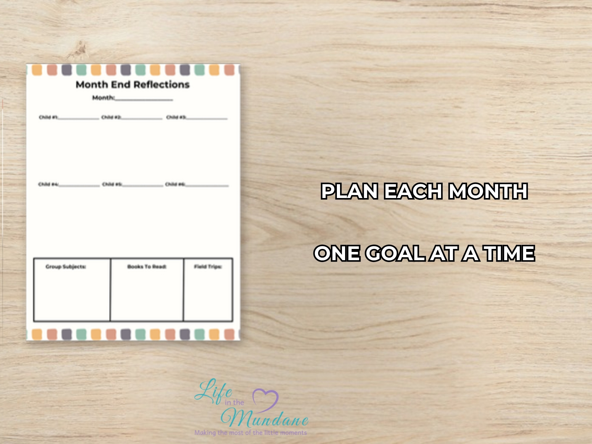 Monthly Goal Sheets printable - sample page