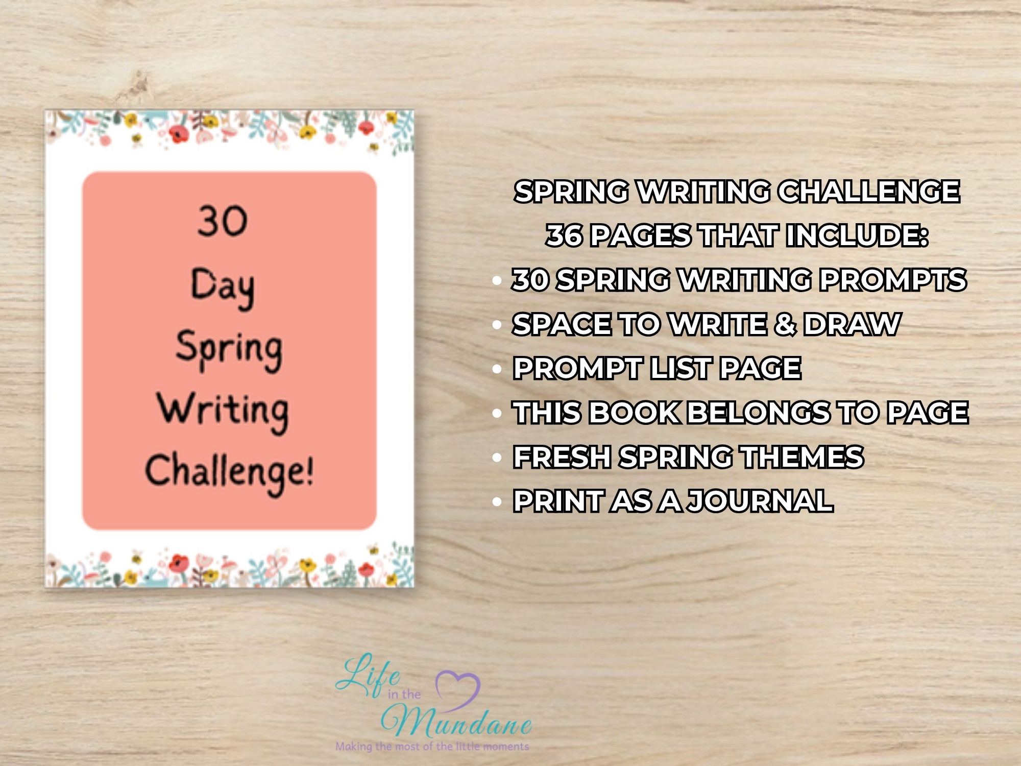 Spring Writing Challenge printable - what's included