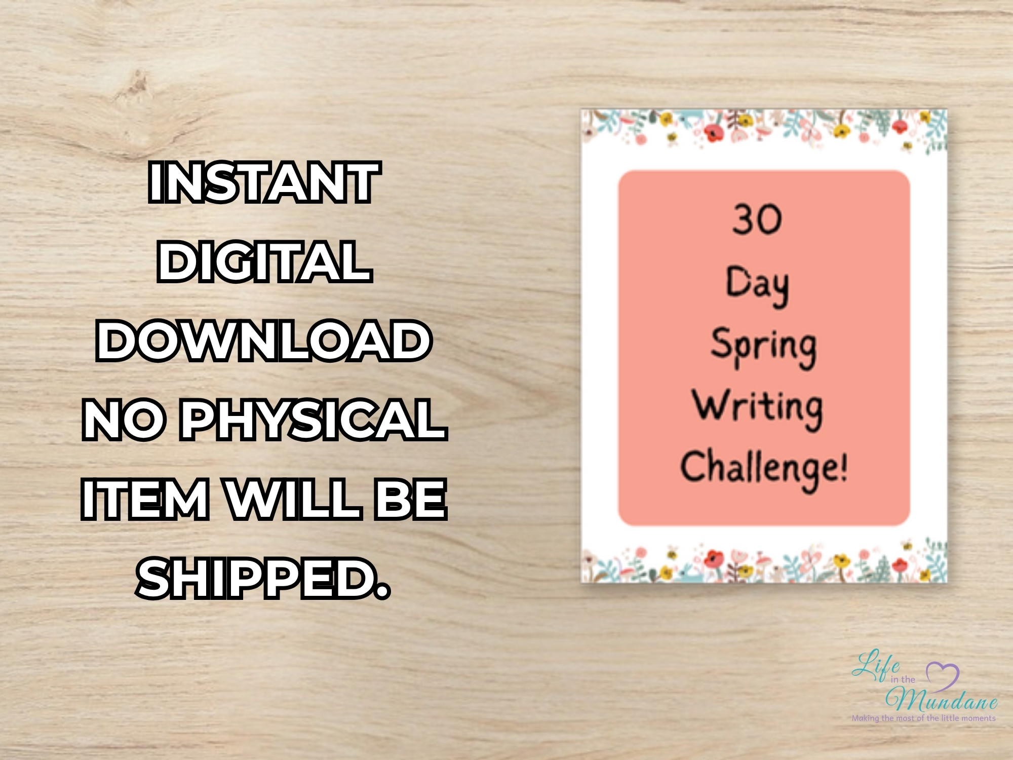 Spring Writing Challenge printable - instant digital download