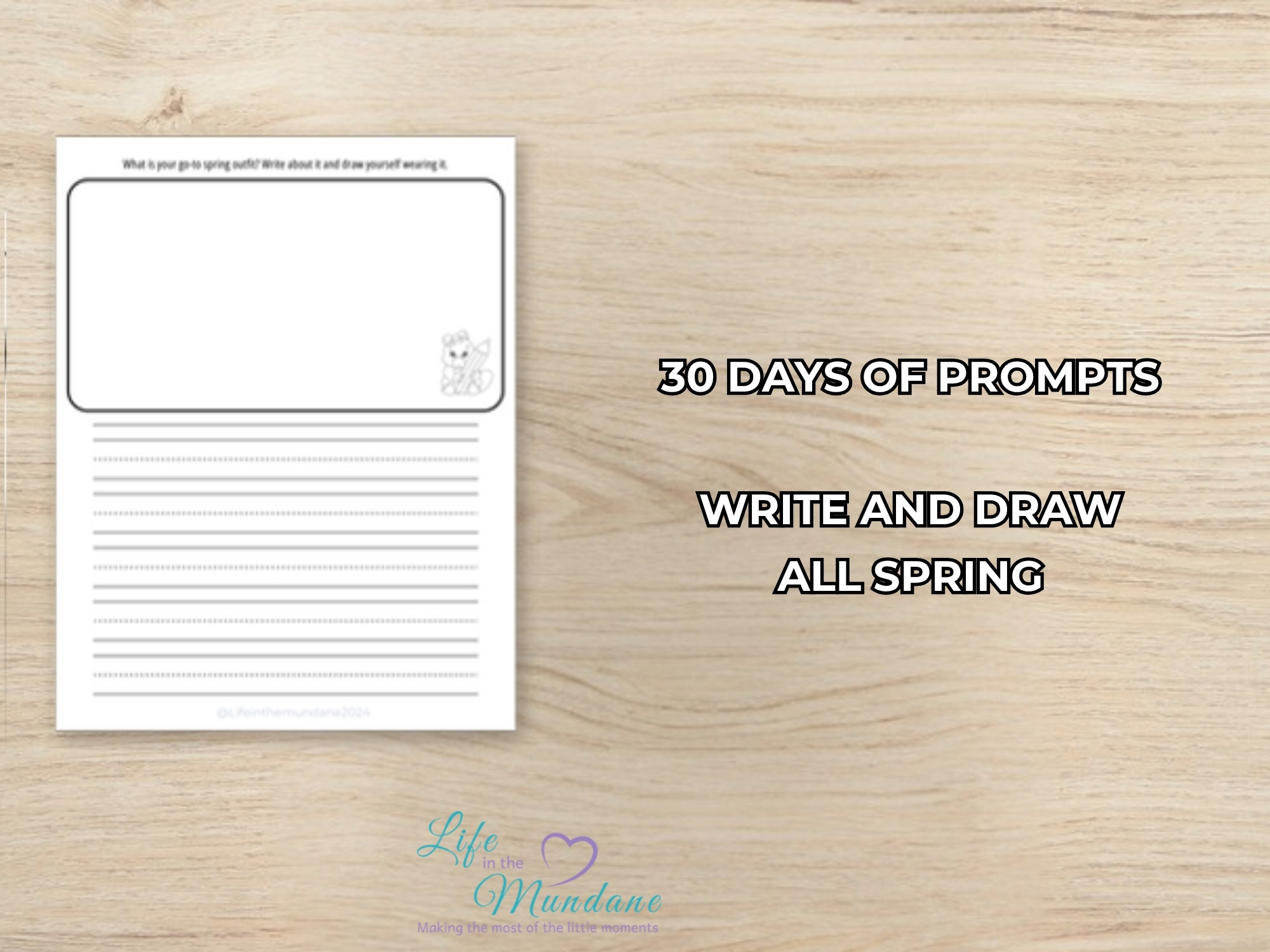 Spring Writing Challenge printable - sample page