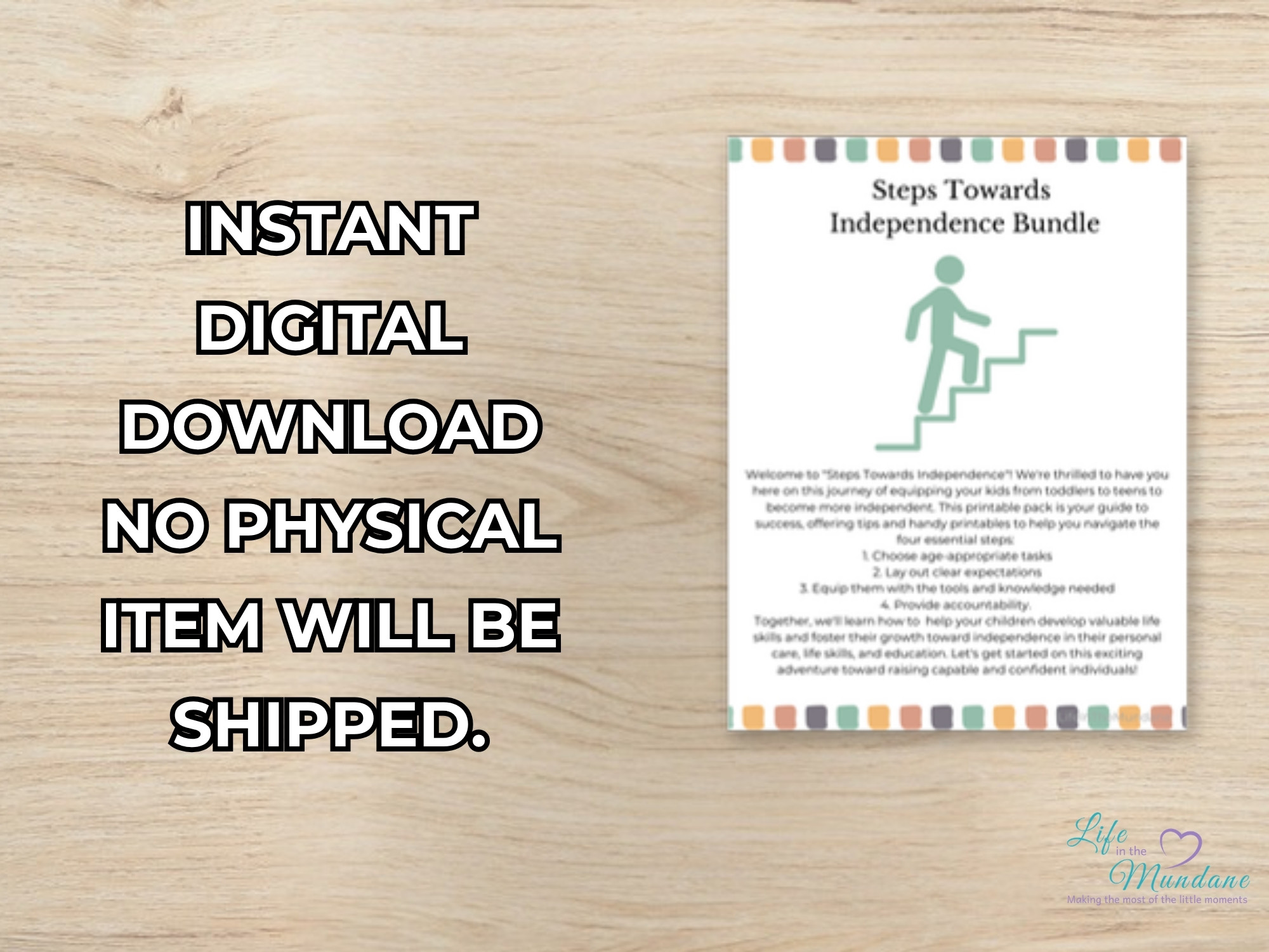 Steps Towards Independence printable - instant digital download