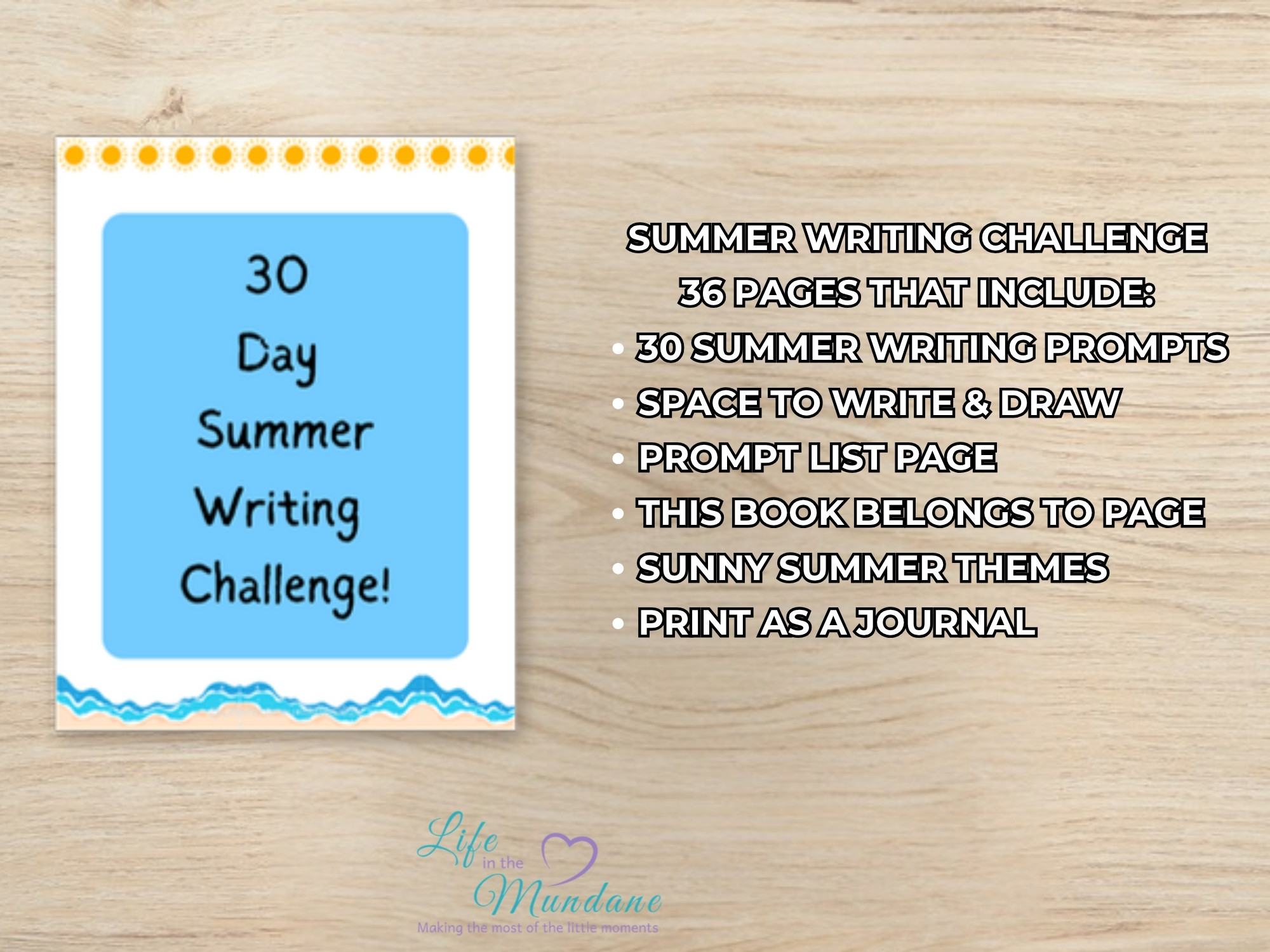Summer Writing Challenge printable - what's included