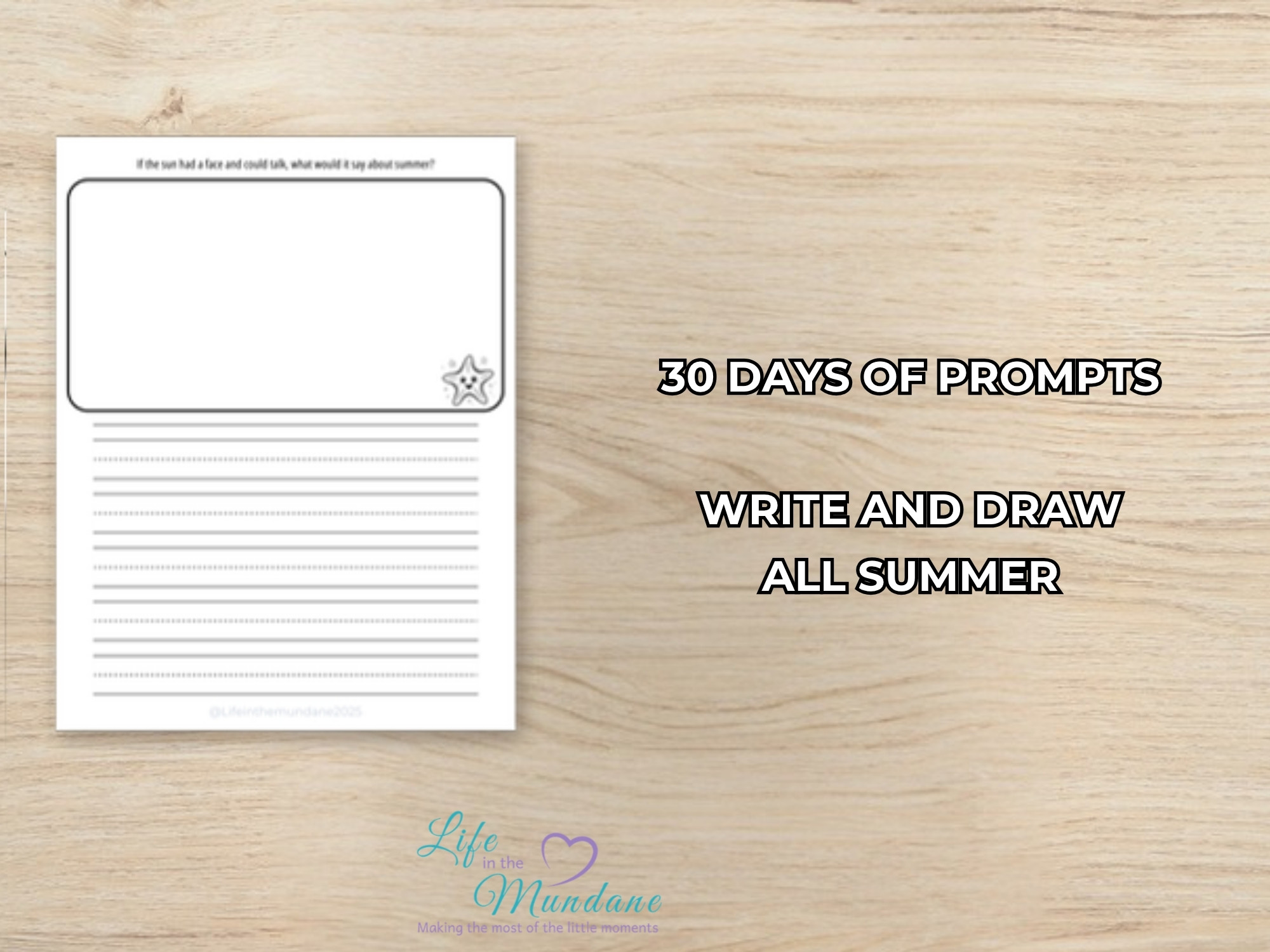 Summer Writing Challenge printable - sample page