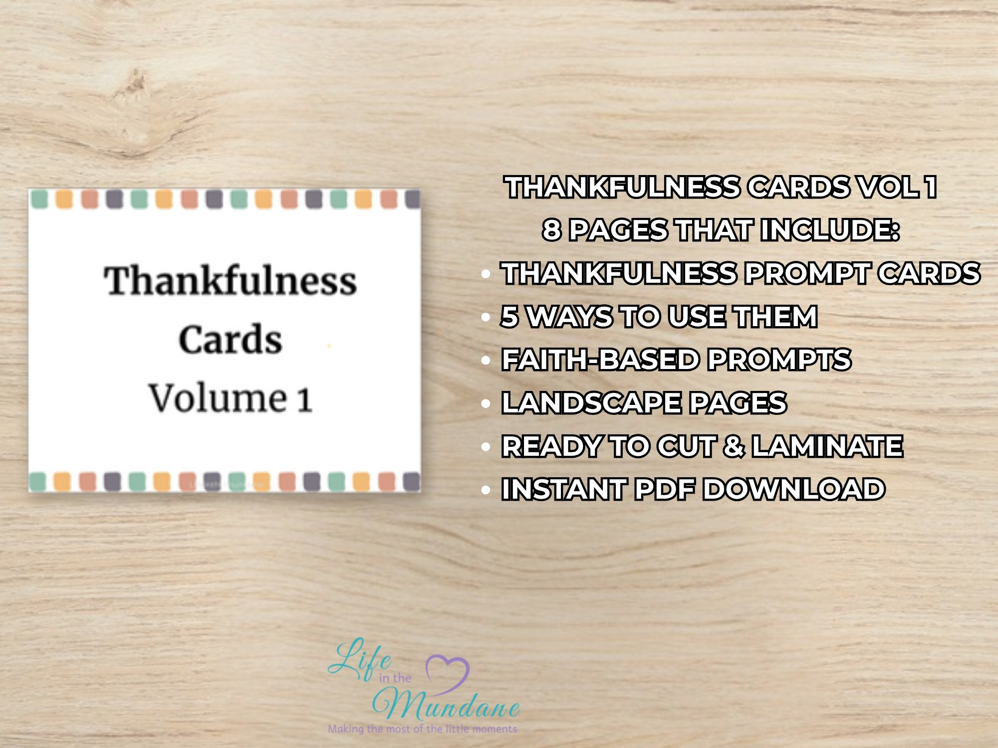 Thankfulness Cards Vol 1 printable - what's included