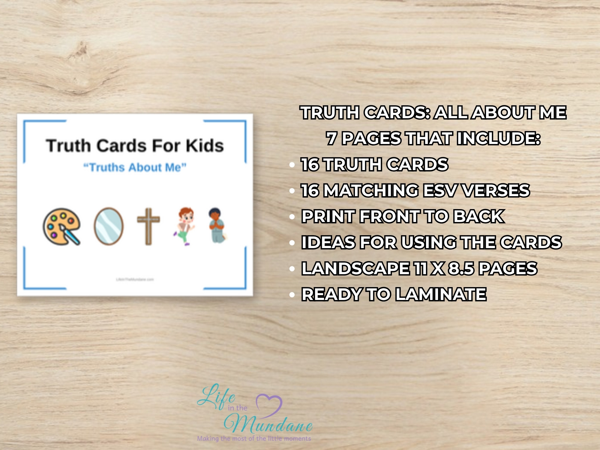 Truth Cards: All About Me printable - what's included