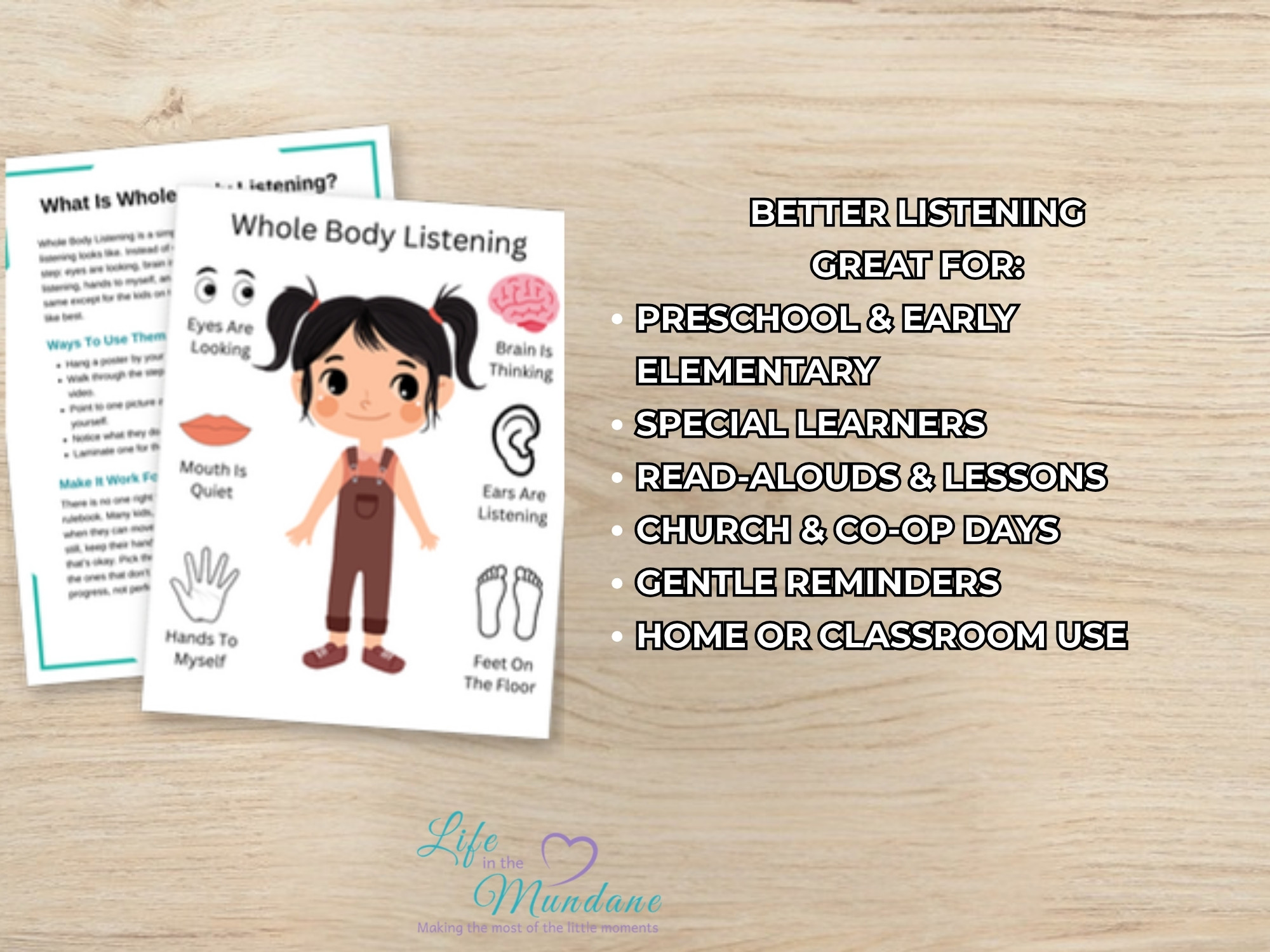 Whole Body Listening posters are great for preschool, special learners, and read-alouds