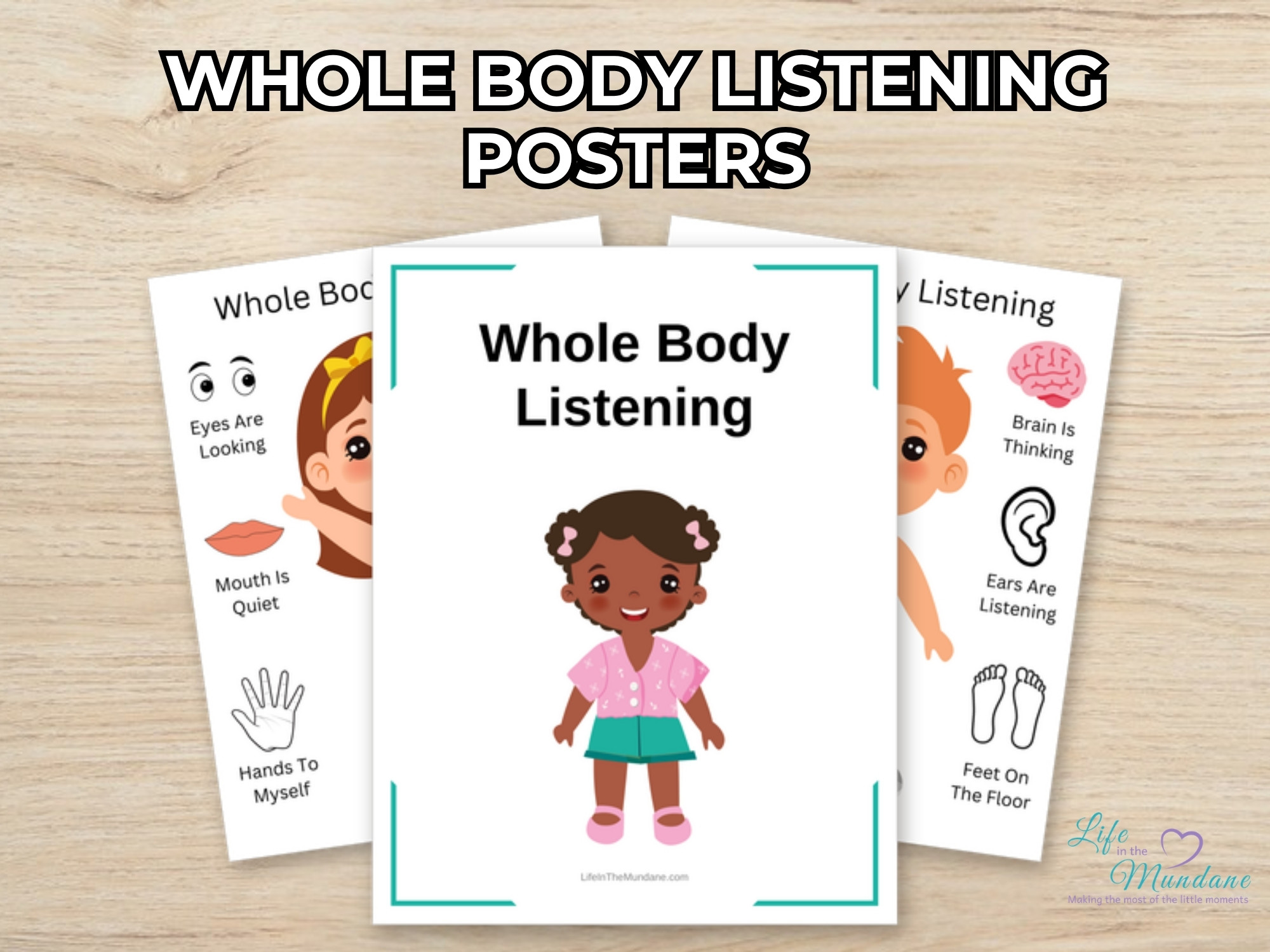 Whole Body Listening Posters printable cover and sample posters