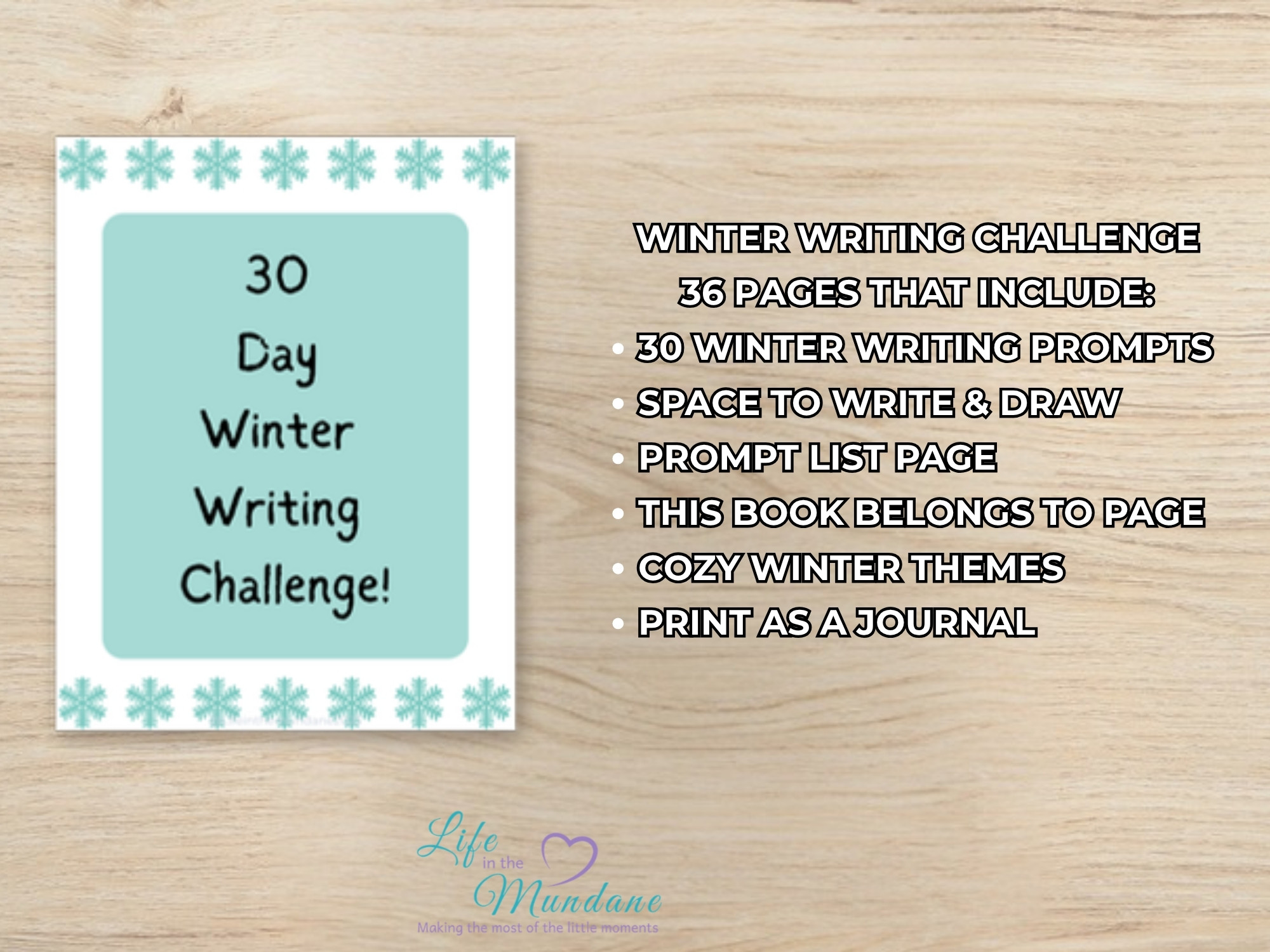 Winter Writing Challenge printable - what's included