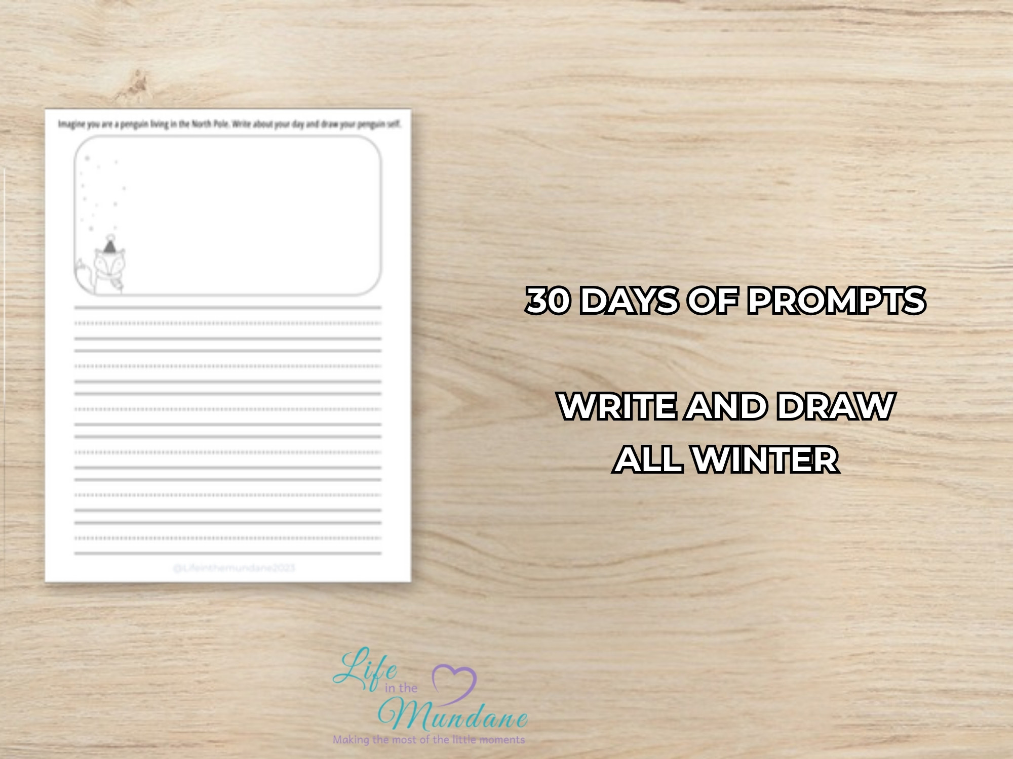 Winter Writing Challenge printable - sample page